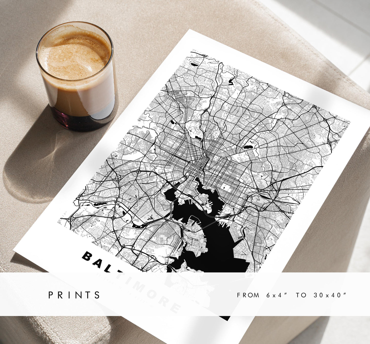 Baltimore Map Print - City Map Poster - Map Art - USA City Maps - Baltimore Print - Baltimore Poster - Minimalist City Map - Maryland