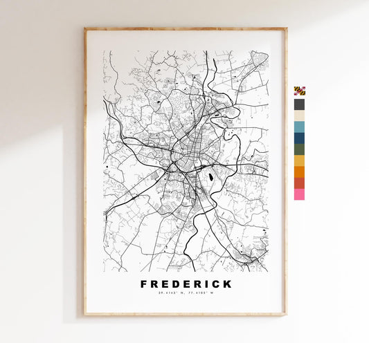 Frederick Map Print - City Map Poster - Map Art - USA City Maps - Frederick Print - Frederick Poster - Minimalist City Map - Maryland