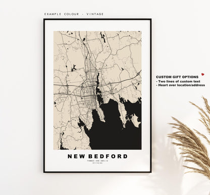 New Bedford Map Print - City Map Poster - Map Art - USA City Maps - New Bedford Print - Poster - Minimalist City Map - Massachusetts