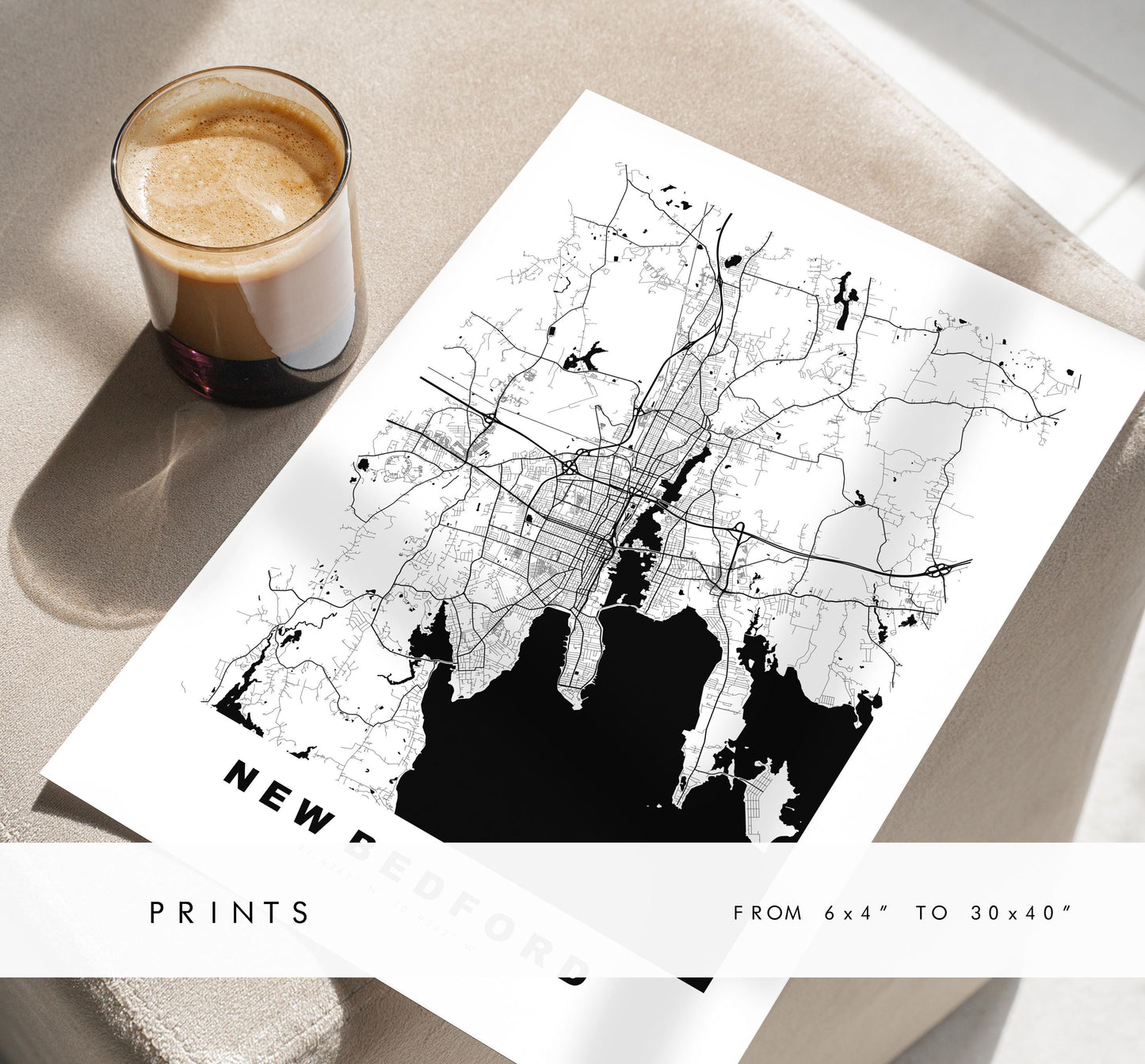 New Bedford Map Print - City Map Poster - Map Art - USA City Maps - New Bedford Print - Poster - Minimalist City Map - Massachusetts