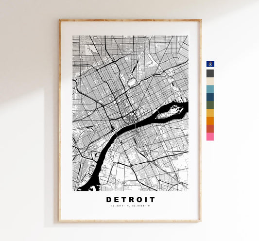 Detroit Map Print - City Map Poster - Map Art - USA City Maps - Detroit Print - Detroit Poster - Minimalist City Map - Michigan