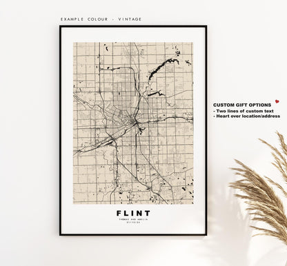 Flint Map Print - City Map Poster - Map Art - USA City Maps - Flint Print - Flint Poster - Minimalist City Map - Michigan