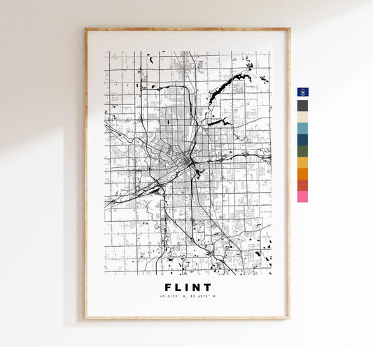 Flint Map Print - City Map Poster - Map Art - USA City Maps - Flint Print - Flint Poster - Minimalist City Map - Michigan