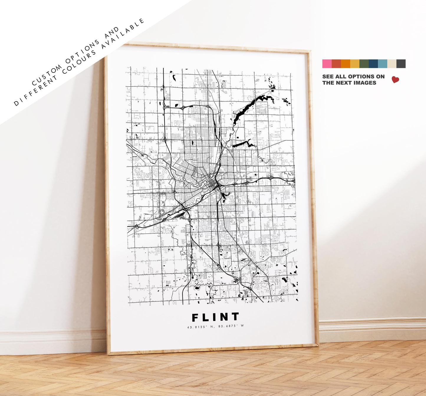 Flint Map Print - City Map Poster - Map Art - USA City Maps - Flint Print - Flint Poster - Minimalist City Map - Michigan