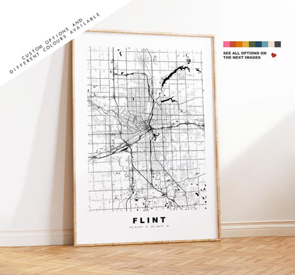 Flint Map Print - City Map Poster - Map Art - USA City Maps - Flint Print - Flint Poster - Minimalist City Map - Michigan