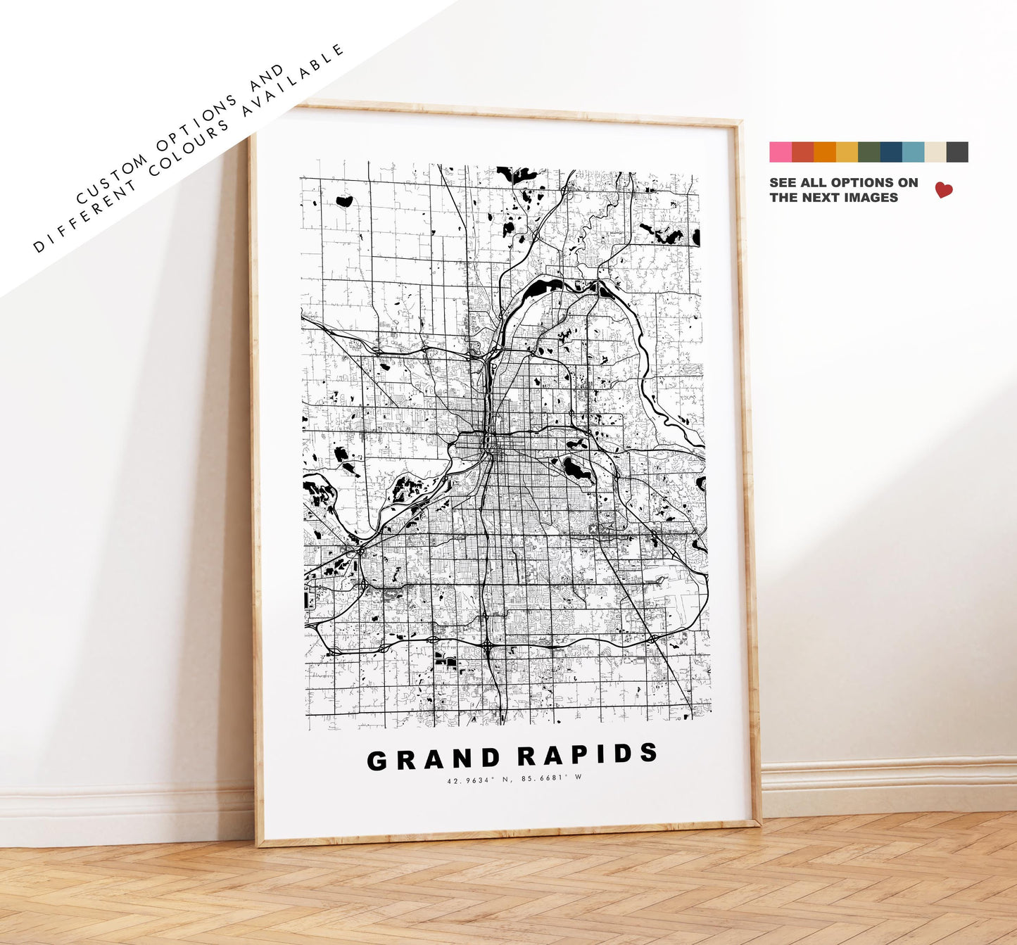 Grand Rapids Map Print - City Map Poster - Map Art - USA City Maps - Grand Rapids Print - Poster - Minimalist City Map - Michigan