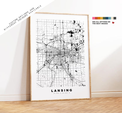 Lansing Map Print - City Map Poster - Map Art - USA City Maps - Lansing Print - Lansing Poster - Minimalist City Map - Michigan