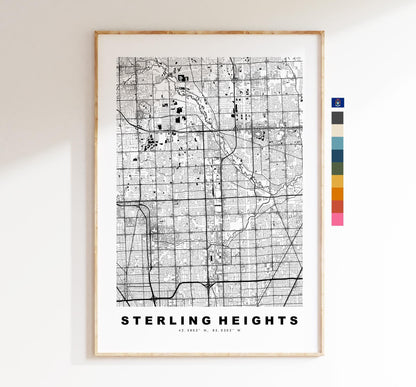 Sterling Heights Map Print - City Map Poster - Map Art - USA City Maps - Sterling Heights Print - Poster - Minimalist City Map - Michigan