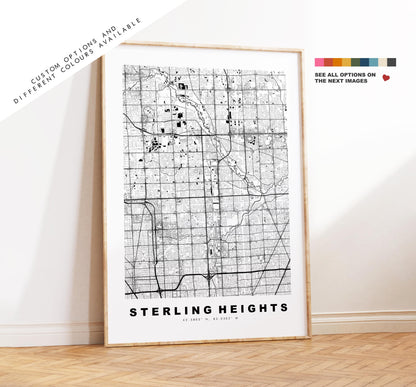 Sterling Heights Map Print - City Map Poster - Map Art - USA City Maps - Sterling Heights Print - Poster - Minimalist City Map - Michigan