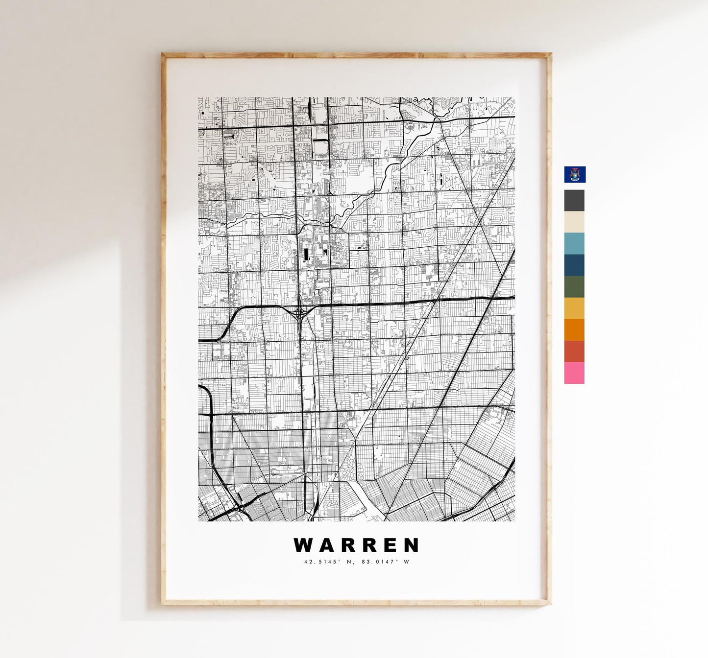 Warren Map Print - City Map Poster - Map Art - USA City Maps - Warren Print - Warren Poster - Minimalist City Map - Michigan