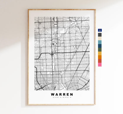 Warren Map Print - City Map Poster - Map Art - USA City Maps - Warren Print - Warren Poster - Minimalist City Map - Michigan