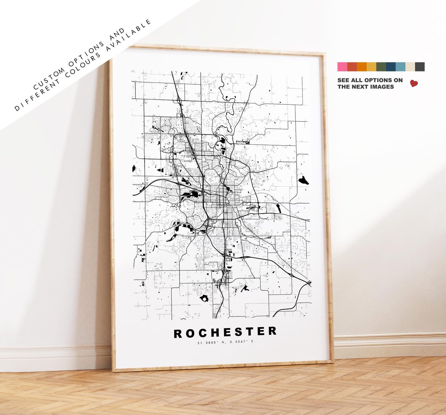 Rochester Map Print (Minnesota) - City Map Poster - Map Art - USA City Maps - Rochester Print - Poster - Minimalist City Map - Minnesota