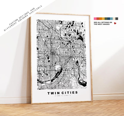 Twin Cities Map Print - City Map Poster - Map Art - USA City Maps - Twin Cities Print - Twin Cities Poster - Minimalist City Map - Minnesota