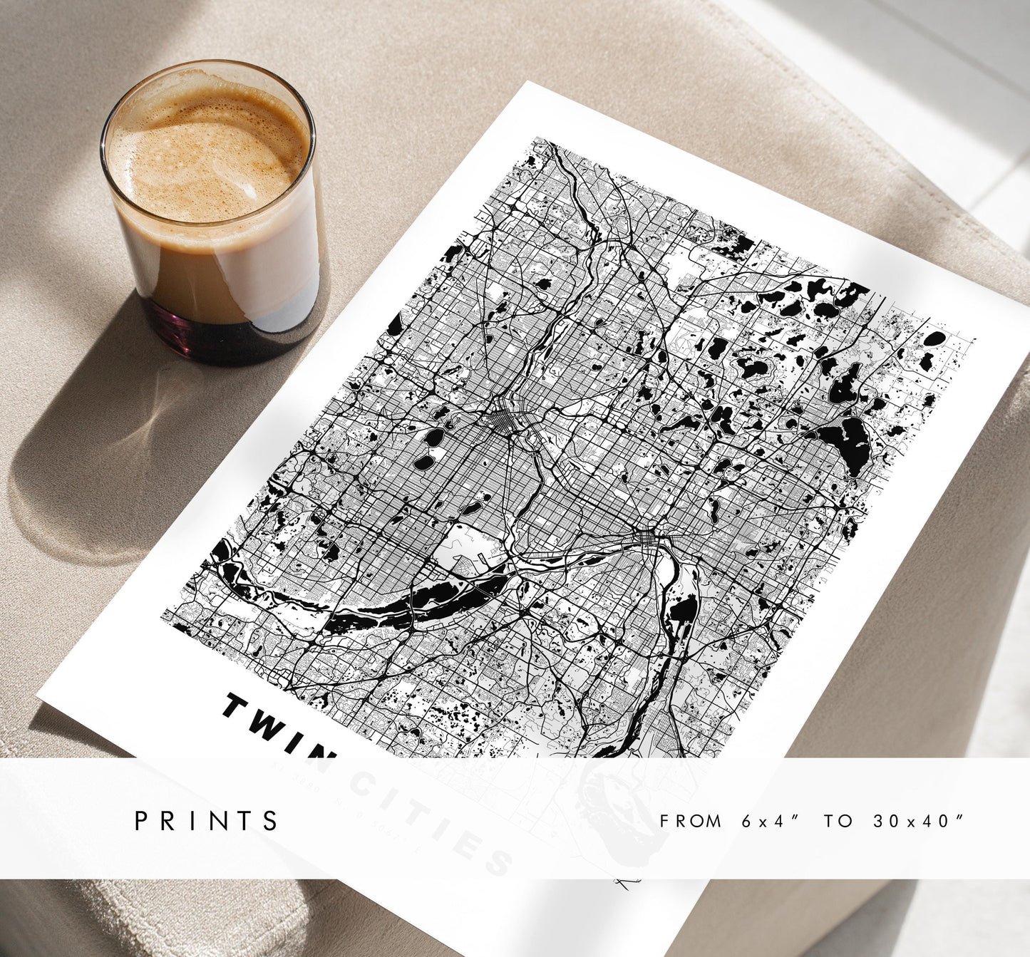 Twin Cities Map Print - City Map Poster - Map Art - USA City Maps - Twin Cities Print - Twin Cities Poster - Minimalist City Map - Minnesota