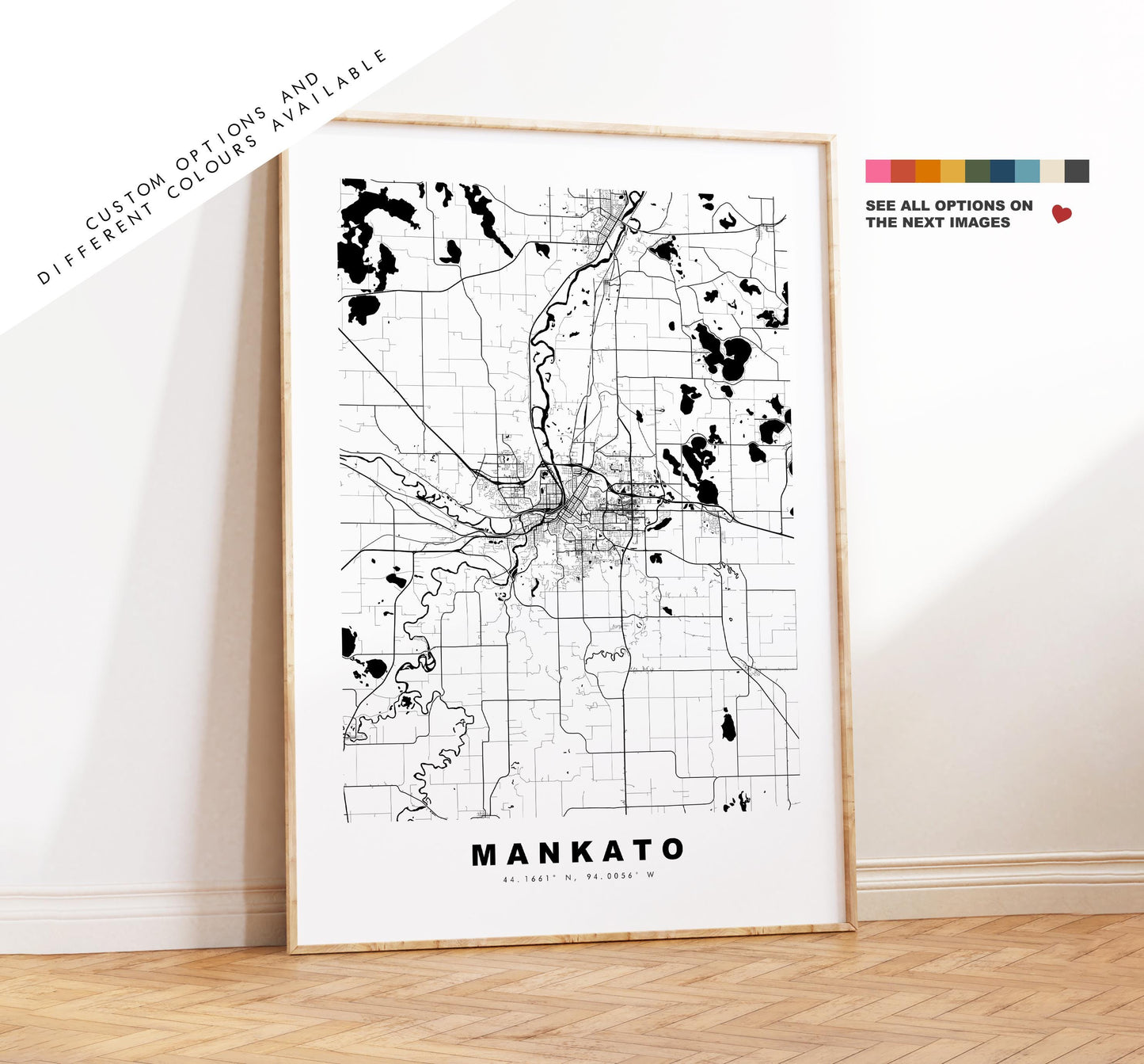 Mankato Map Print - City Map Poster - Map Art - USA City Maps - Mankato Print - Mankato Poster - Minimalist City Map - Minnesota