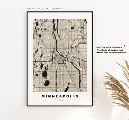 Minneapolis Map Print - City Map Poster - Map Art - USA City Maps - Minneapolis Print - Minneapolis Poster - Minimalist City Map - Minnesota