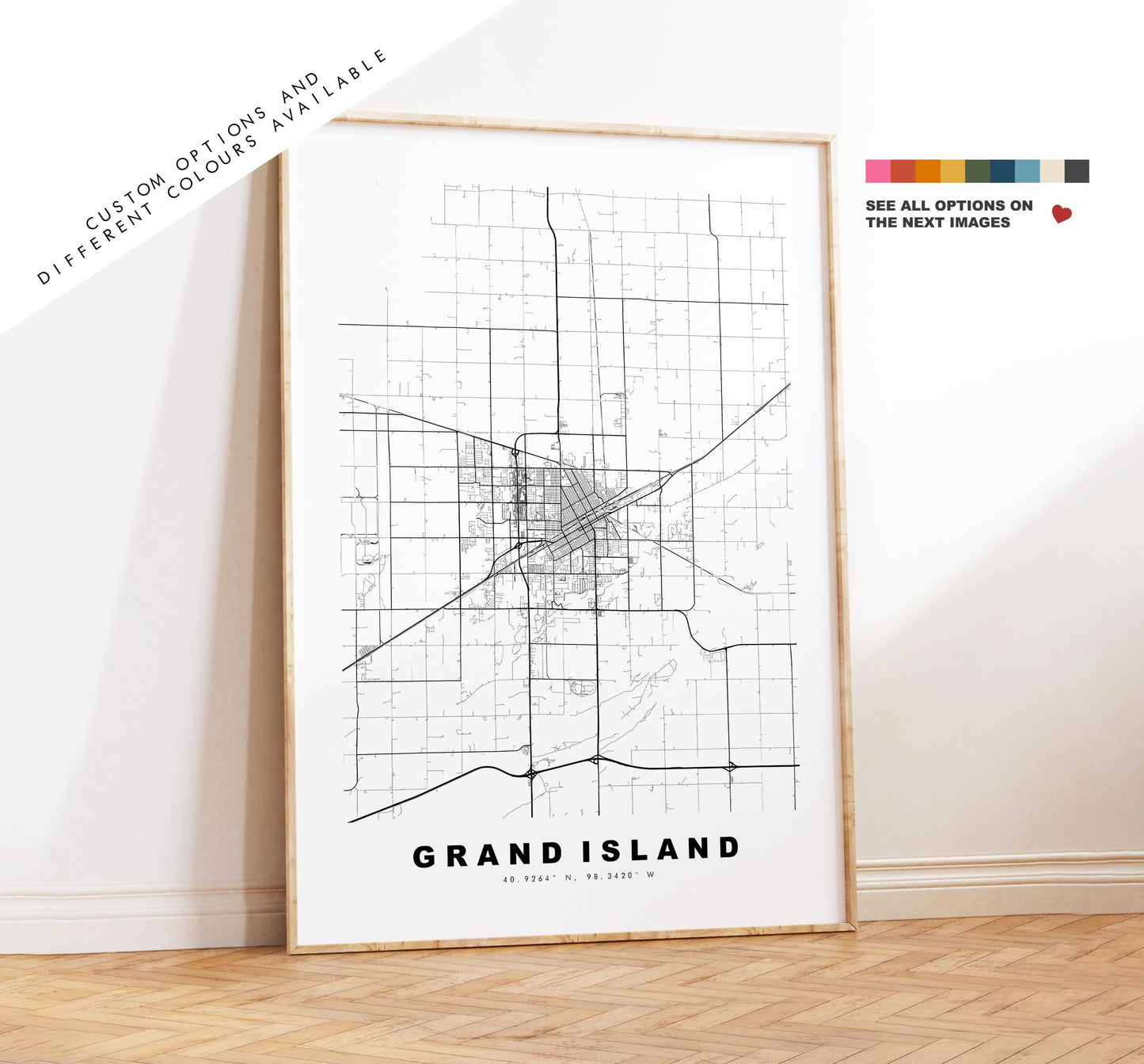 Grand Island Map Print - City Map Poster - Map Art - USA City Maps - Grand Island Print - Poster - Minimalist City Map - Nebraska