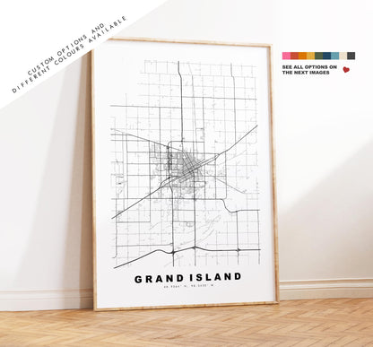 Grand Island Map Print - City Map Poster - Map Art - USA City Maps - Grand Island Print - Poster - Minimalist City Map - Nebraska