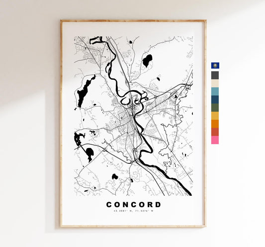 Concord Map Print - City Map Poster - Map Art - USA City Maps - Concord Print - Concord Poster - Minimalist City Map - New Hampshire