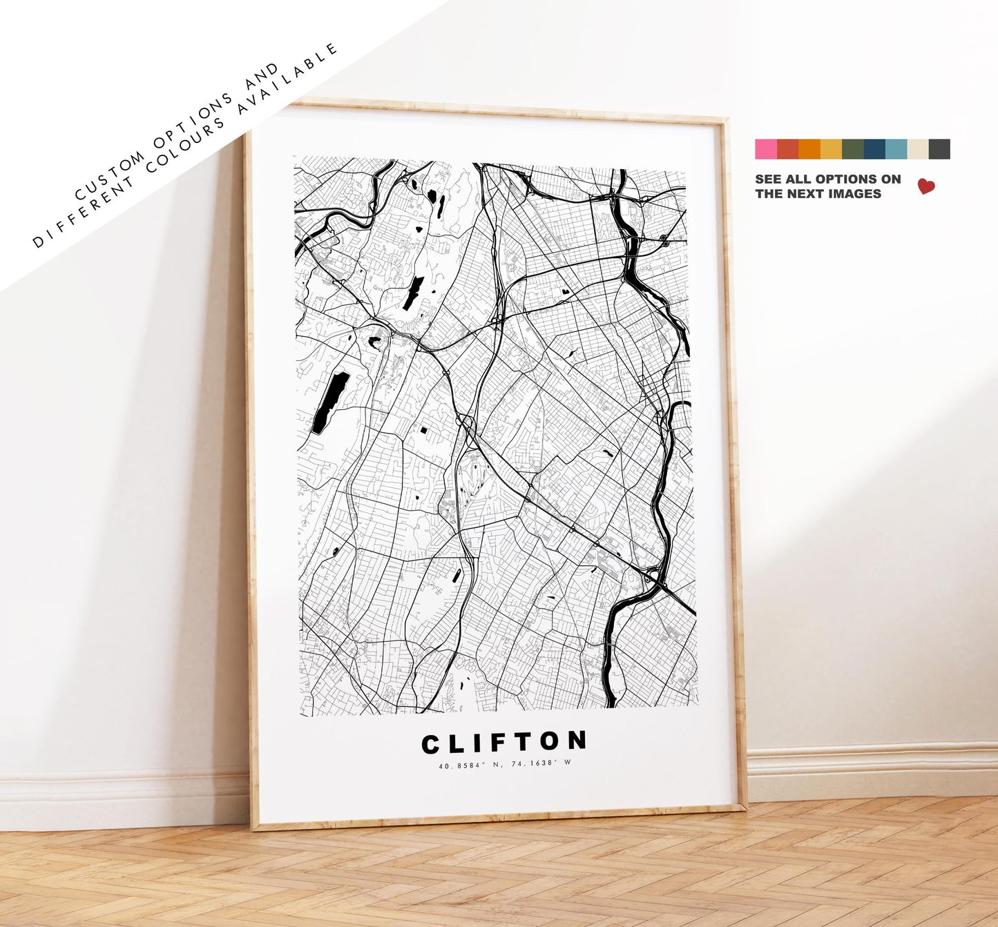 Clifton Map Print (New Jersey) - City Map Poster - Map Art - USA City Maps - Clifton Print -  Poster - Minimalist City Map - New Jersey