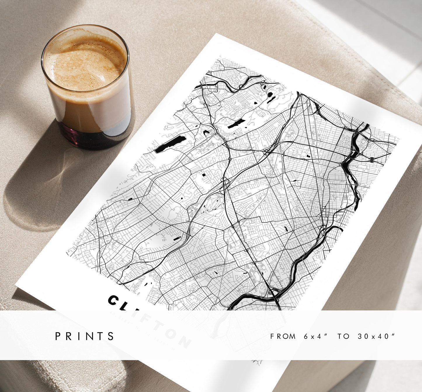 Clifton Map Print (New Jersey) - City Map Poster - Map Art - USA City Maps - Clifton Print -  Poster - Minimalist City Map - New Jersey