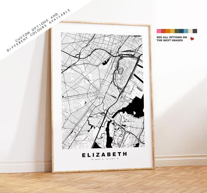 Elizabeth Map Print - City Map Poster - Map Art - USA City Maps - Elizabeth Print - Elizabeth Poster - Minimalist City Map - New Jersey