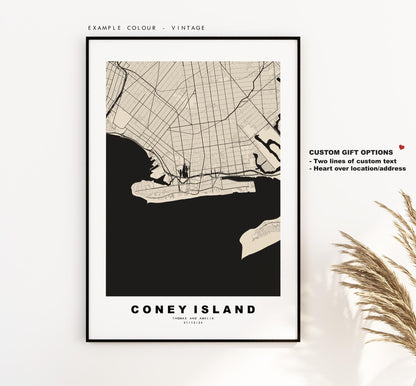 Coney Island Map Print - City Map Poster - Map Art - USA City Maps - Coney Island Print - Poster - Minimalist City Map - New York