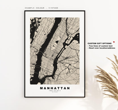 Manhattan Map Print - City Map Poster - Map Art - USA City Maps - Manhattan Print - Manhattan Poster - Minimalist City Map - New York