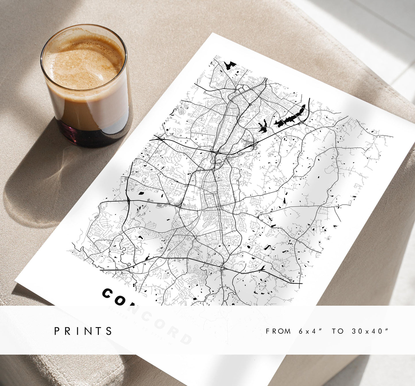 Concord Map Print (North Carolina) - City Map Poster - Map Art - USA City Maps - Print - Poster - Minimalist City Map - North Carolina