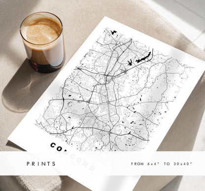 Concord Map Print (North Carolina) - City Map Poster - Map Art - USA City Maps - Print - Poster - Minimalist City Map - North Carolina