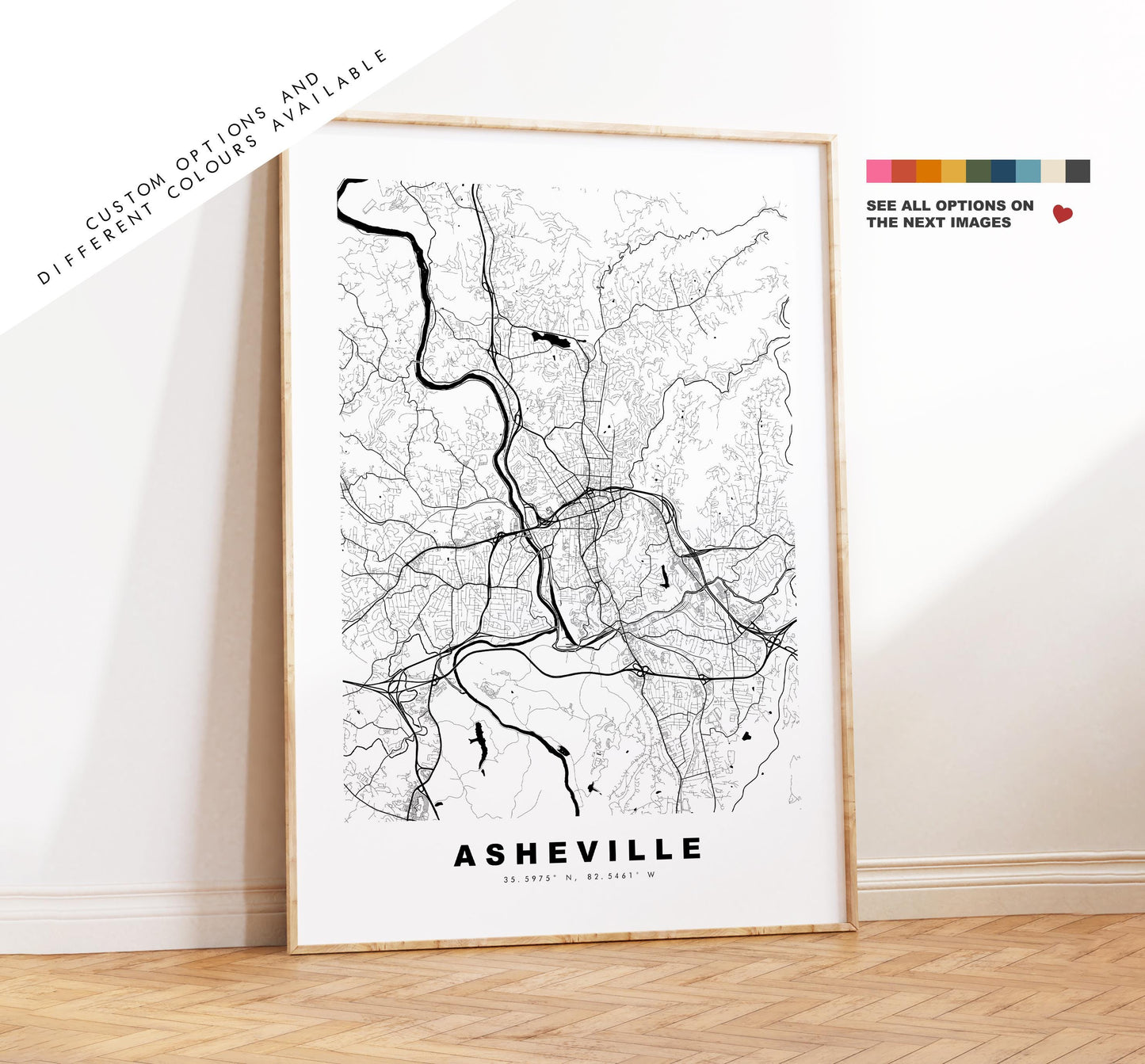 Asheville Map Print - City Map Poster - Map Art - USA City Maps - Asheville Print - Asheville Poster - Minimalist City Map - North Carolina