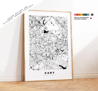 Cary Map Print - City Map Poster - Map Art - USA City Maps - Cary Print - Cary Poster - Minimalist City Map - North Carolina