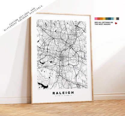 Raleigh Map Print - City Map Poster - Map Art - USA City Maps - Raleigh Print - Raleigh Poster - Minimalist City Map - North Carolina