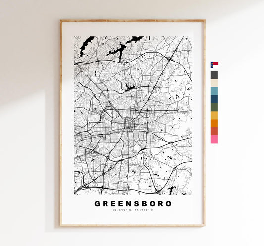 Greensboro Map Print - City Map Poster - Map Art - USA City Maps - Greensboro Print - Poster - Minimalist City Map - North Carolina