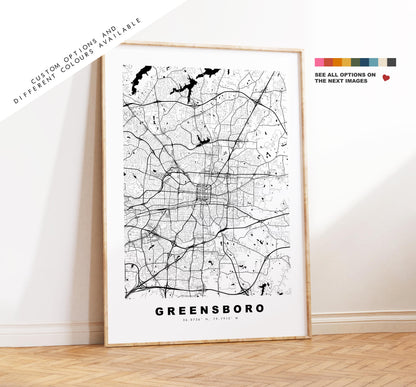 Greensboro Map Print - City Map Poster - Map Art - USA City Maps - Greensboro Print - Poster - Minimalist City Map - North Carolina