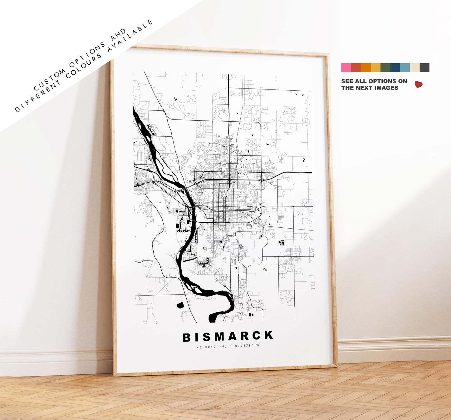 Bismarck Map Print - City Map Poster - Map Art - USA City Maps - Bismarck Print - Bismarck Poster - Minimalist City Map - North Dakota