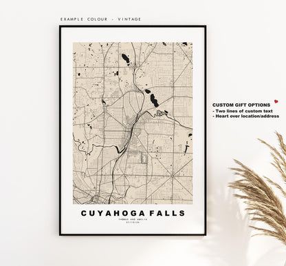 Cuyahoga Falls Map Print - City Map Poster - Map Art - USA City Maps - Cuyahoga Falls Print - Poster - Minimalist City Map - Ohio