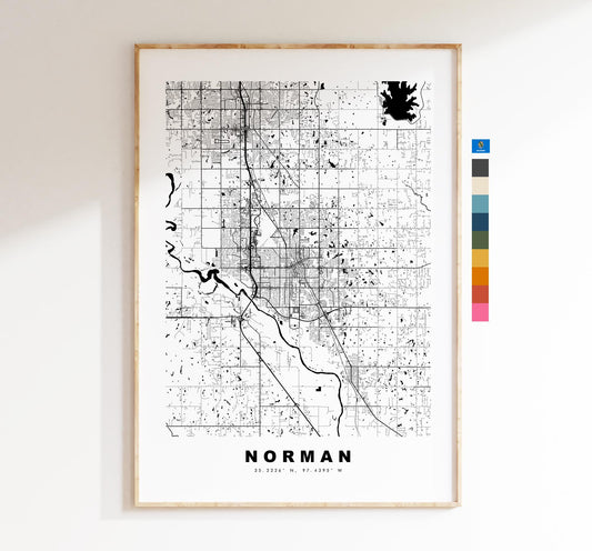 Norman Map Print - City Map Poster - Map Art - USA City Maps - Norman Print - Norman Poster - Minimalist City Map - Oklahoma