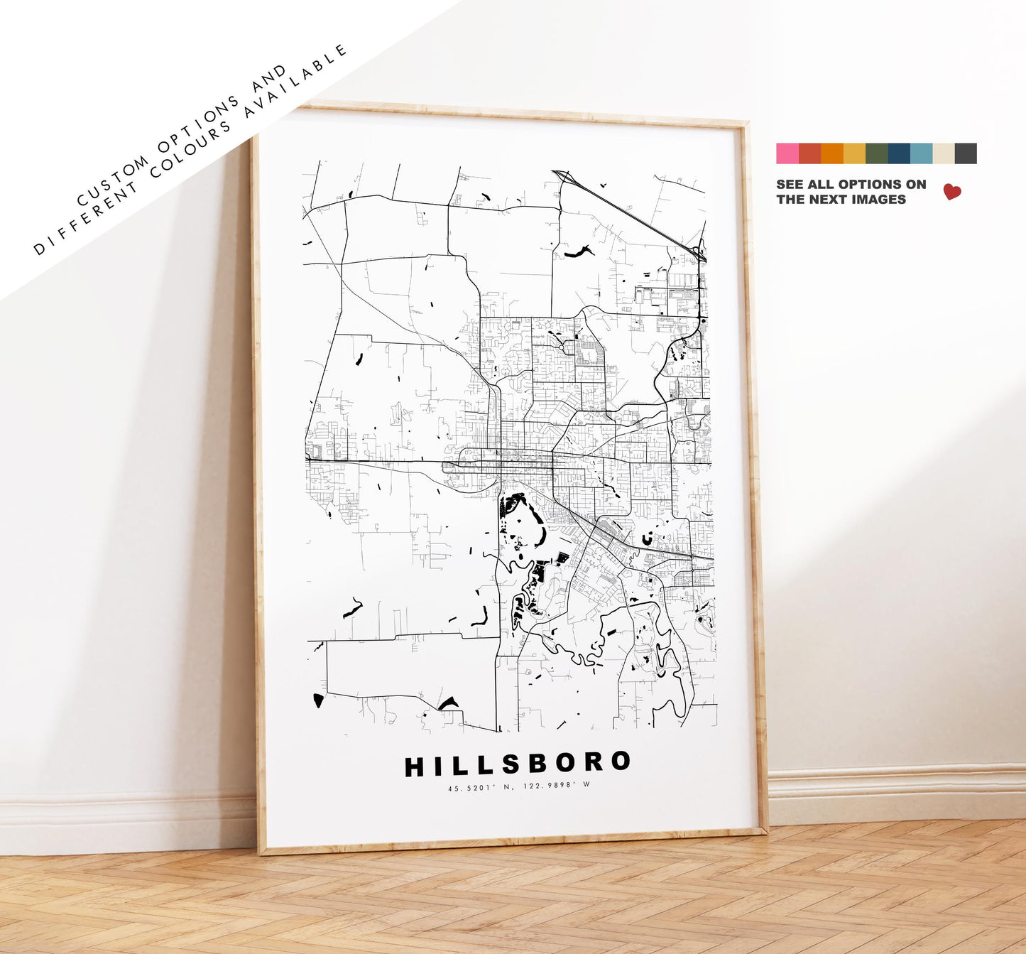 Hillsboro Map Print - City Map Poster - Map Art - USA City Maps - Hillsboro Print - Hillsboro Poster - Minimalist City Map - Oregon