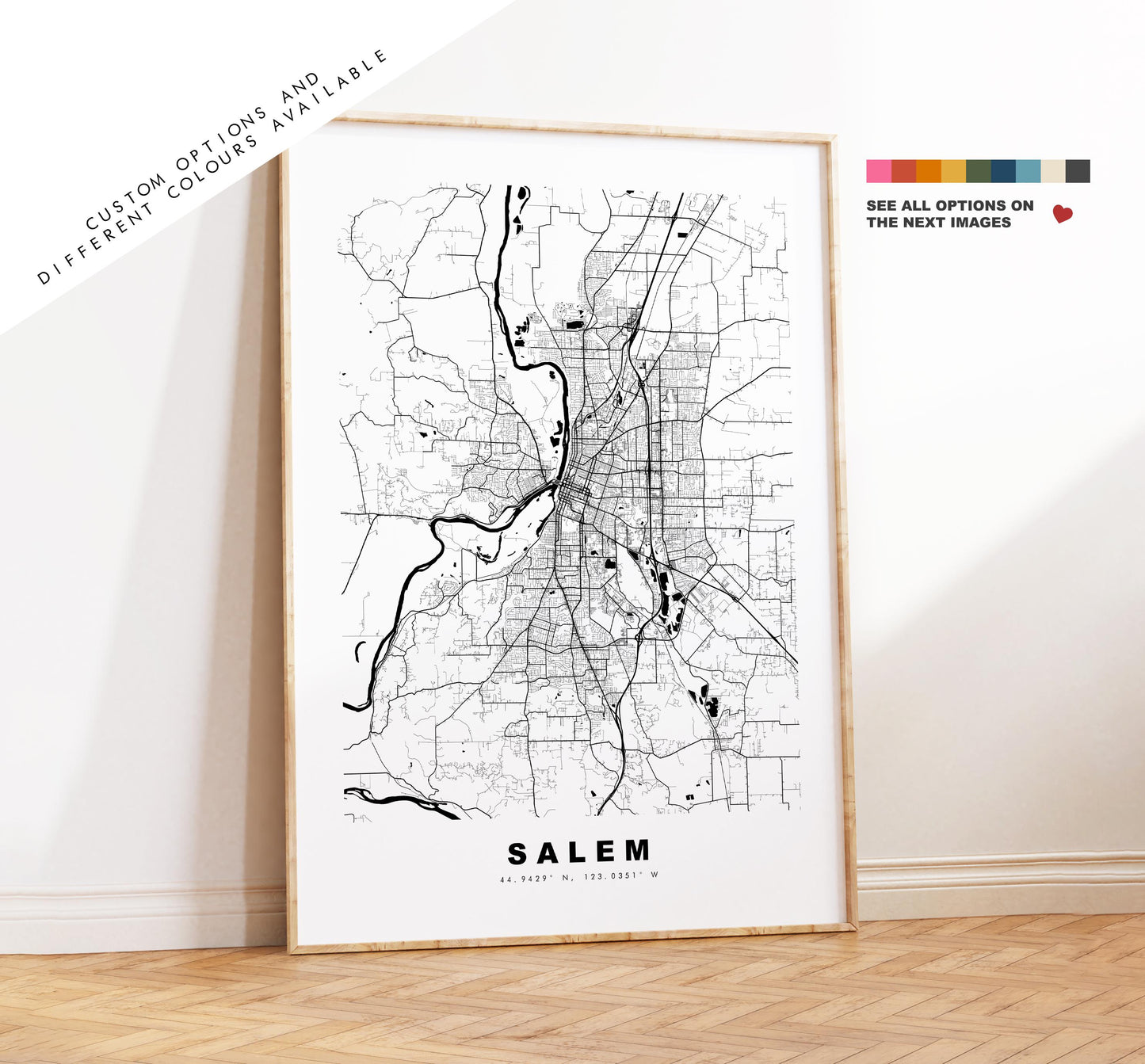 Salem Map Print - City Map Poster - Map Art - USA City Maps - Salem Print - Salem Poster - Minimalist City Map - Oregon