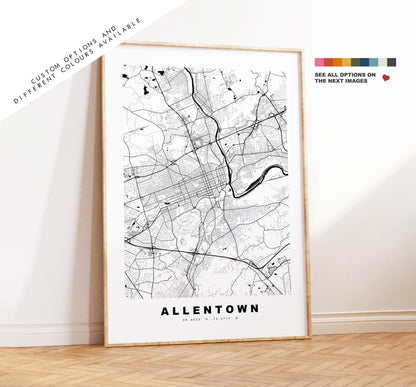 Allentown Map Print - City Map Poster - Map Art - USA City Maps - Allentown Print - Allentown Poster - Minimalist City Map - Pennsylvania