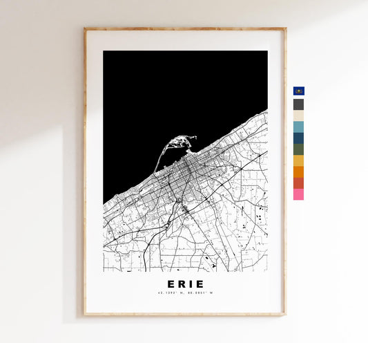 Erie Map Print - City Map Poster - Map Art - USA City Maps - Erie Print - Erie Poster - Minimalist City Map - Pennsylvania