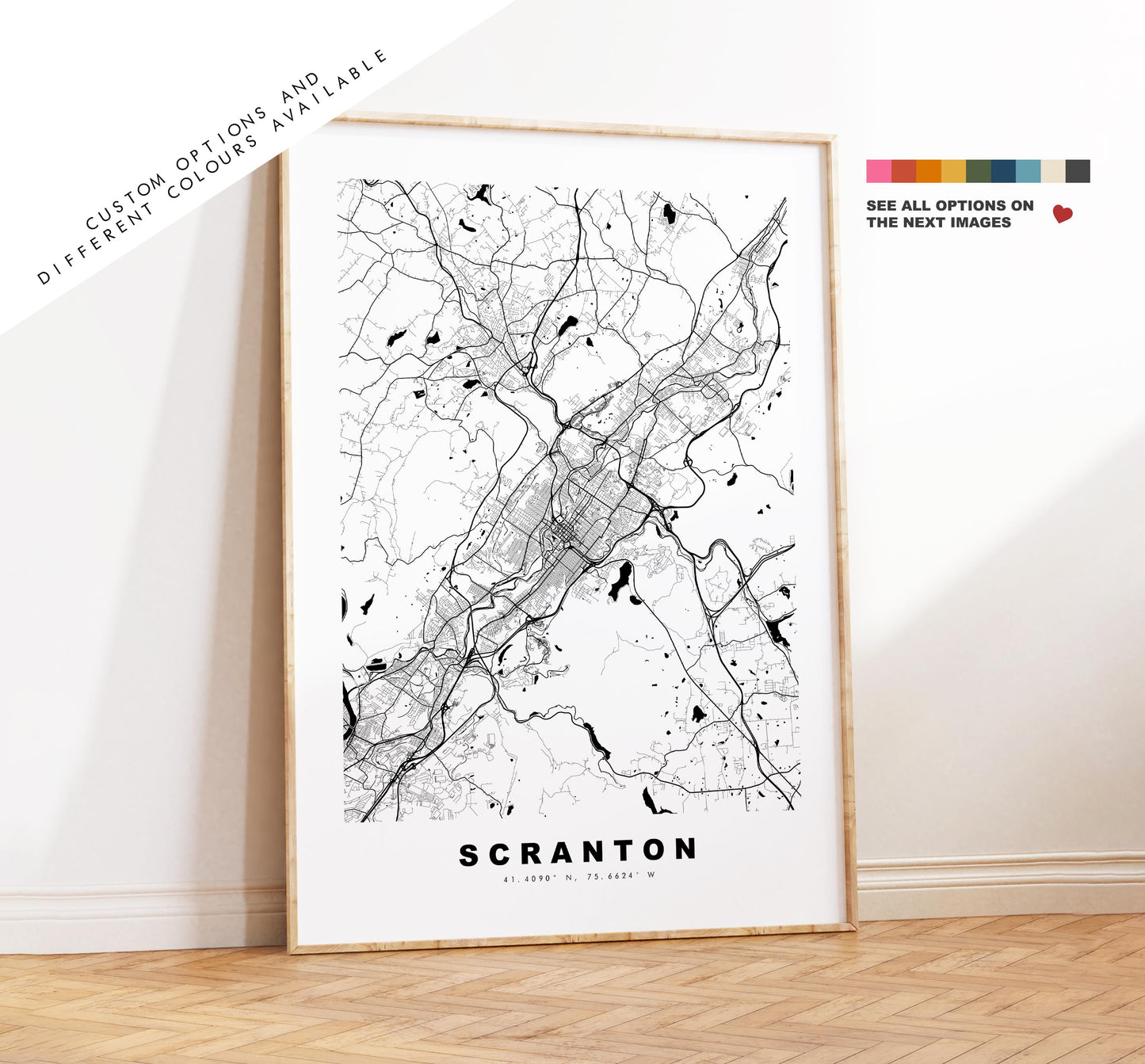 Scranton Map Print - City Map Poster - Map Art - USA City Maps - Scranton Print - Scranton Poster - Minimalist City Map - Pennsylvania