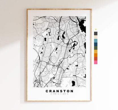 Cranston Map Print - City Map Poster - Map Art - USA City Maps - Cranston Print - Cranston Poster - Minimalist City Map - Rhode Island