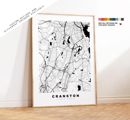 Cranston Map Print - City Map Poster - Map Art - USA City Maps - Cranston Print - Cranston Poster - Minimalist City Map - Rhode Island