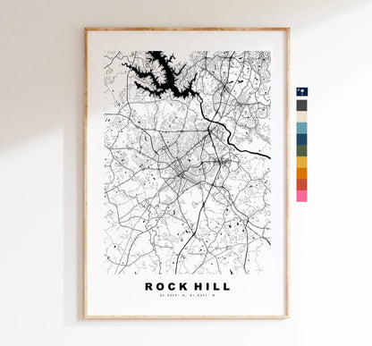 Rock Hill Map Print - City Map Poster - Map Art - USA City Maps - Rock Hill Print - Rock Hill Poster - Minimalist City Map - South Carolina