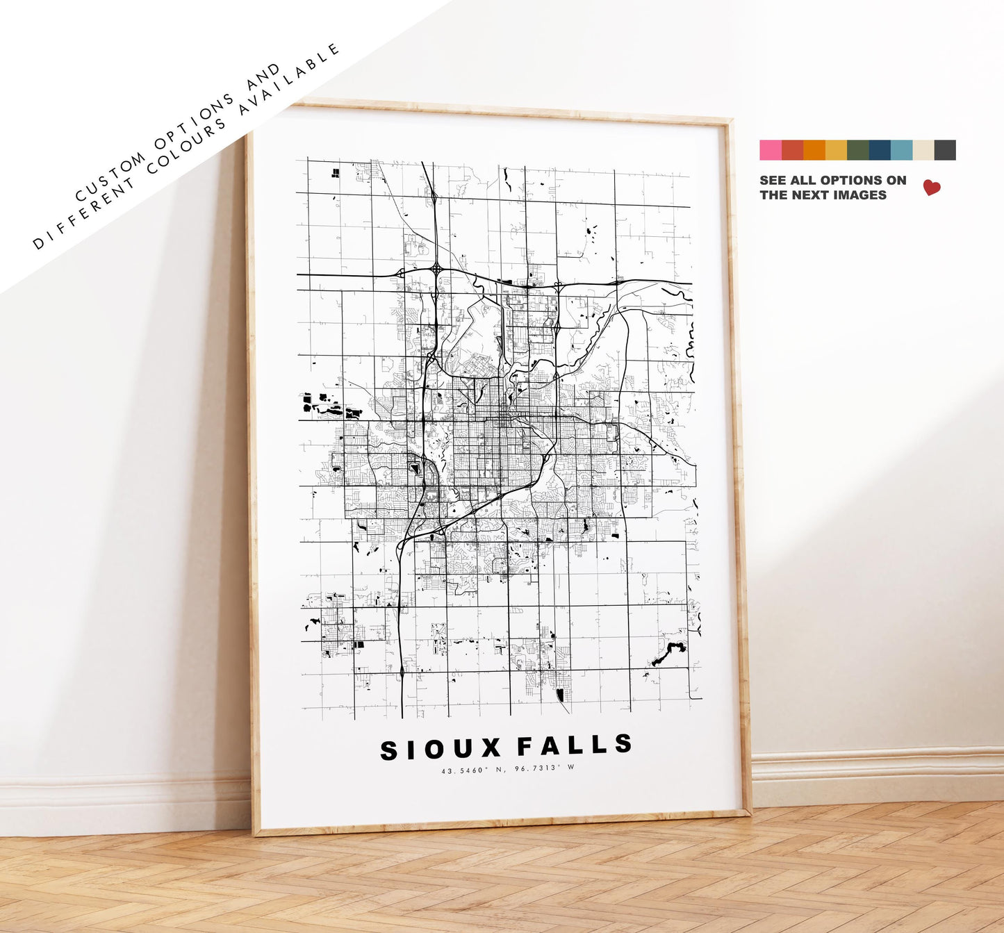 Sioux Falls Map Print - City Map Poster - Map Art - USA City Maps - Sioux Falls Print -  Poster - Minimalist City Map - South Dakota