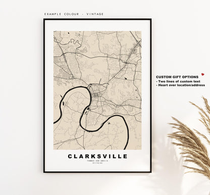 Clarksville Map Print - City Map Poster - Map Art - USA City Maps - Clarksville Print - Clarksville Poster - Minimalist City Map - Tennessee