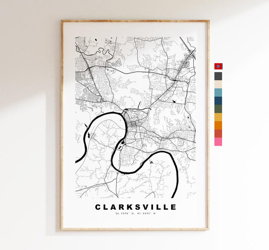 Clarksville Map Print - City Map Poster - Map Art - USA City Maps - Clarksville Print - Clarksville Poster - Minimalist City Map - Tennessee