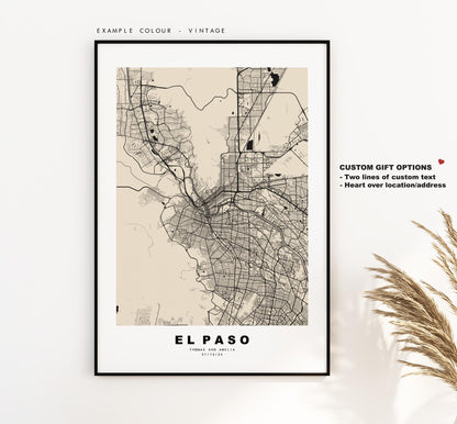 El Paso Map Print - City Map Poster - Map Art - USA City Maps - El Paso Print - El Paso Poster - Minimalist City Map - Texas